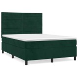 Cumpara ieftin Pat box spring cu saltea, verde inchis, 140x200 cm, catifea