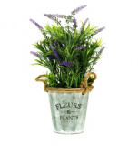 Flori de lavanda artificiale decorative in ghiveci metalic tip galetusa cu manere, Oem