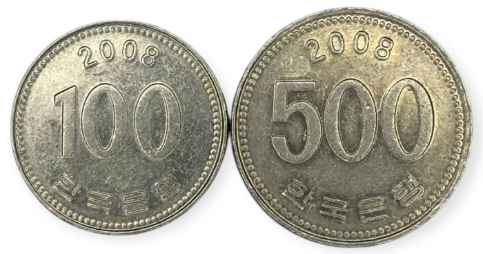 Coreea de Sud , lot 29 - 100 + 500 Won 2008