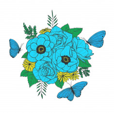 Sticker decorativ, Buchet de flori, Turcoaz, 60 cm, 1170ST-8 foto