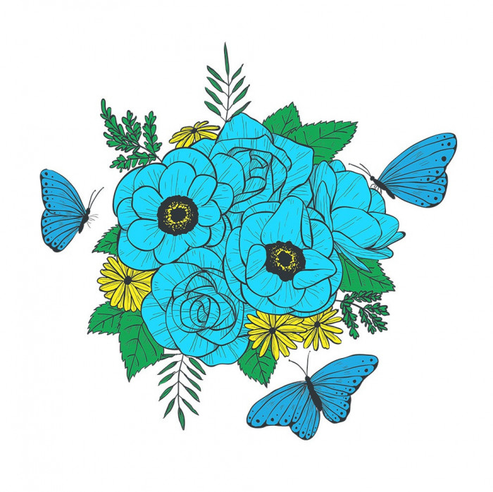 Sticker decorativ, Buchet de flori, Turcoaz, 60 cm, 1170ST-8