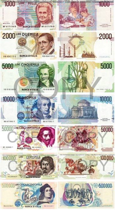 REPRODUCERE lot bancnote Italia seria 1984