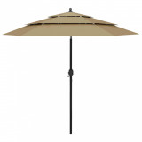 Umbrelă de soare 3 niveluri, st&acirc;lp aluminiu, gri taupe, 2,5 m, vidaXL