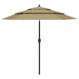 vidaXL Umbrelă de grădină 3 niveluri, st&acirc;lp aluminiu, taupe, 2,5 m 313863