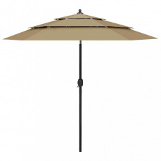 vidaXL Umbrelă de soare 3 niveluri, stâlp aluminiu, gri taupe, 2,5 m