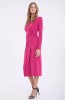 Rochie Dama Eleganta Fucsia Midi Maneca Lunga Decolteu V Tull Sandy S(36)