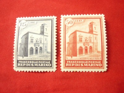 2 Valori San Marino 1932 - Peisaje , cladiri ,50C si 1,25Lire , sarniera foto