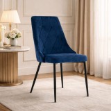 Cumpara ieftin Scaun Bucatarie/Living Leobert Imola, Catifea Bleumarin, Metal, 48.5x61x93.5 cm, Stil Scandinav, Rezistent Zgarieturi