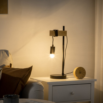 HOMCOM Lampa de masa in stil industrial , veioza si noptiera din lemn si otel, fara abajur, negru si natural foto