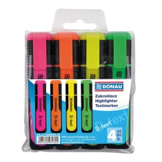 Set 4 Textmarkere DONAU D-text, Varf Tesit si Scriere de 1-5 mm, Corp cu Grip, Multicolor Fluorescent, Textmarker Birou, Evidentiator, Instrumente de foto