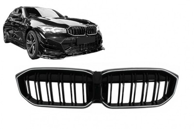 Grile Centrale cu LED BMW 3 Series G20 Sedan G21 Touring (2019-2022 ) Negru Lucios luminate Performance AutoTuning foto