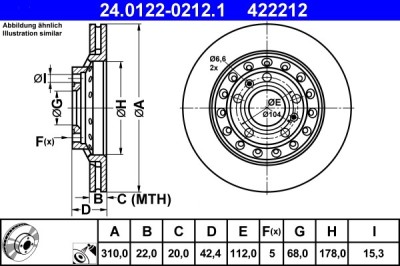 ATE 24.0122-0212.1 Disc frana foto