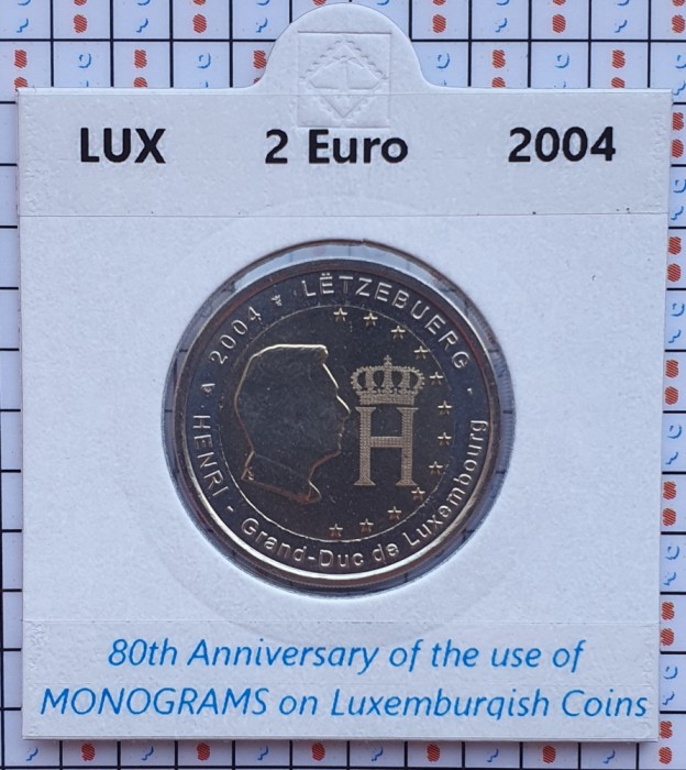 Luxembourg 2 euro 2004 UNC - Monogramme - km 85 - cartonas personalizat D11101