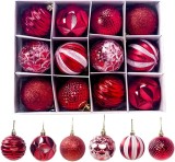 Set de 12 globuri pentru brad Tafrryyg, plastic, rosu/alb, 6 cm