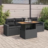 Cumpara ieftin Set mobilier de grădină cu perne, 5 piese, negru, poliratan