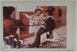 MIRELE INLANTUIT SI TRAS DE CAL , CARICATURA , CARTE POSTALA ILUSTRATA, INCEPUT DE SECOL XX