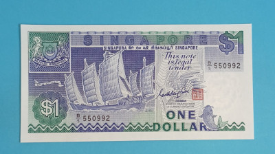 Singapore 1 Dollar 1987 &amp;#039;Sha Chuan&amp;#039; UNC serie: B/5 550992 foto