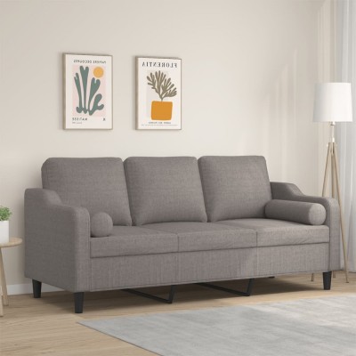 vidaXL Canapea cu 3 locuri cu pernuțe, gri taupe, 180 cm, textil foto