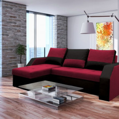 Coltar extensibil Madrid, 226x145x79 cm, 2 lazi depozitare, Reversibil, Rosu/Negru