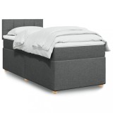 Pat cu arcuri cu saltea, gri &icirc;nchis, de o persoană, textil