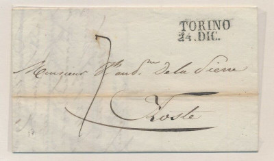 Italy - Postal History Rare Stampless Cover + Content Torino DG.007 foto