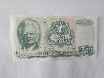 Norvegia 50 Kroner 1981 Noua Rara foto