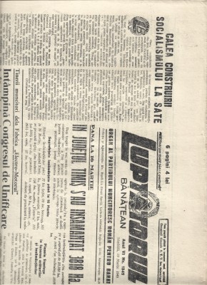 Ziar Luptatorul banatean nr.1345 19 martie 1949 6 pag. foto