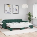vidaXL Pat de zi cu extensie, verde &icirc;nchis, 80x200 cm, catifea