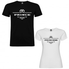 Set 2 Tricouri cuplu Prince si Princess, negru+alb foto