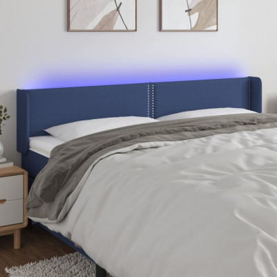vidaXL Tăblie de pat cu LED, albastru, 163x16x78/88 cm, textil foto