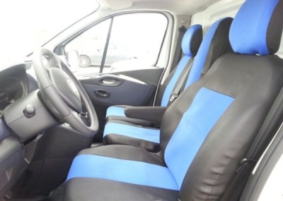 2+1 Huse Scaune pentru OPEL VIVARO 2014+ Microbuze Negru Albastru Textil foto