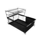 Uscator vase, scurgator, de bucatarie, 2 niveluri, metal si plastic, negru, 43x29x27 cm, Ruhhy, Isotrade