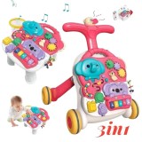 Antemergator Interactiv 3 in 1 Aiyingle, Masuta de Activitati si Jucarie Pasi, Roz