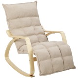 HOMCOM Fotoliu balansoar cu suport de picioare reglabil, rocking chair cu picioare din lemn de mesteacăn, 67x93x105cm, maro deschis | Aosom Romania