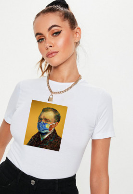 Tricou dama alb - Van Gogh in Pandemie - S foto