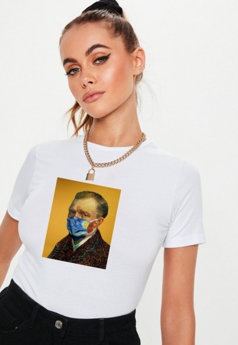 Tricou dama alb - Van Gogh in Pandemie - M