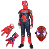 Cumpara ieftin Set costum Iron Spiderman IdeallStore&reg;, New Era, rosu, 7-9 ani, manusa cu ventuze, discuri si masca