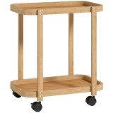 HOMCOM Cărucior de bucătărie din bambus 2 niveluri Cărucior auxiliar pentru bucătărie cu roți 2 rafturi 54x36,5x60 cm Natural | Aosom Romania