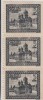 ROMANIA 1922 LP 73 a CATEDRALA ALBA IULIA STRAIF 3 TIMBRE EROARE STEAG PE PAVILON VALOAREA DIN MIJLOC (LIPSA GUMA), Nestampilat