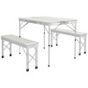 Set mobilier gradina/camping, pliabil, 1 masa, 2 banci, MDF si aluminiu, alb, 90 cm, Frankfurt, ART