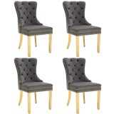Set de 4 scaune de sufragerie tapițate &icirc;n catifea, Gri | Aosom Romania