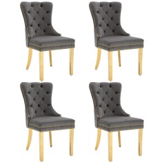 Set de 4 scaune de sufragerie tapițate &icirc;n catifea, Gri | Aosom Romania