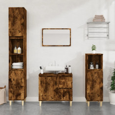 vidaXL Set dulapuri de baie, 3 piese, stejar afumat, lemn prelucrat foto