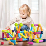 Joc de construit magnetic, pentru copii, STEM, cuburi, magnetic sticks, 128