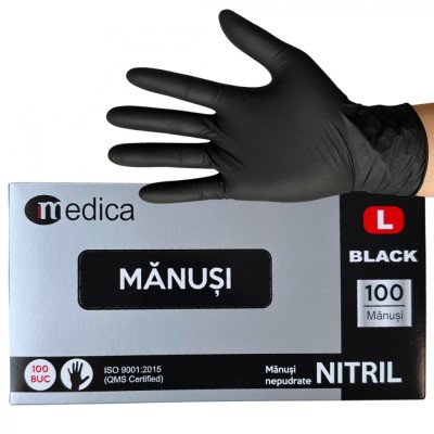 Cutie 100 buc Manusi Unica Folosinta din Nitril - Negre, Marimea L foto