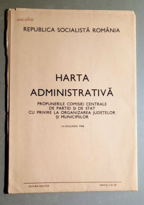 Harta administrativa R. S. Romania Propuneri 14 ianuarie 1968 - 100x70 cm. foto