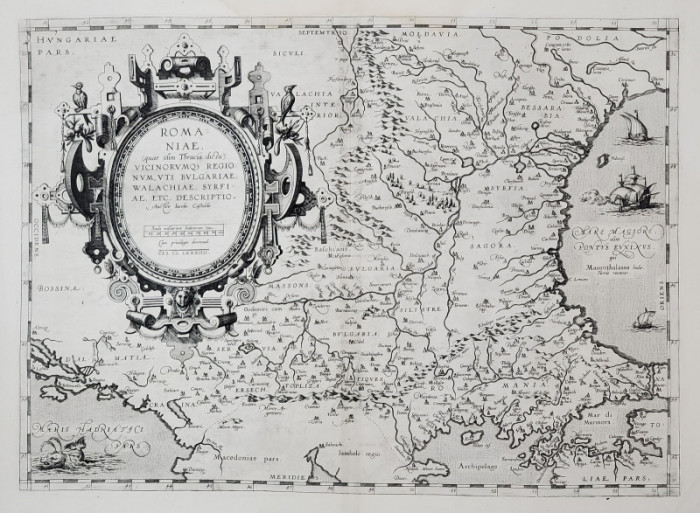 HARTA ROMANIAE, WALACHIA, ABRAHAM ORTELIUS, 1584, GRAVURA