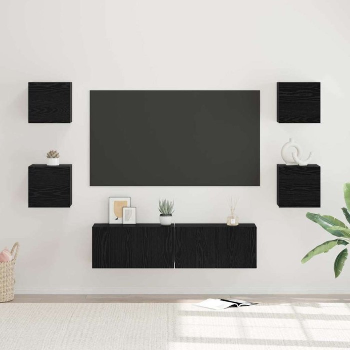 vidaXL Set comodă TV 6 pcs Stejar negru Mediu 120 x 30 x 30 cm