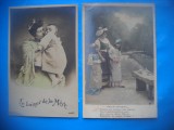 HOPCT 1753 MAMA / COPII--ROMANTICA-FRANTA-LOT 2 CARTI POSTALE VECHI-CIRCULATE