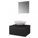 Set mobilier baie format din 3 piese cu chiuveta inclusa, Negru